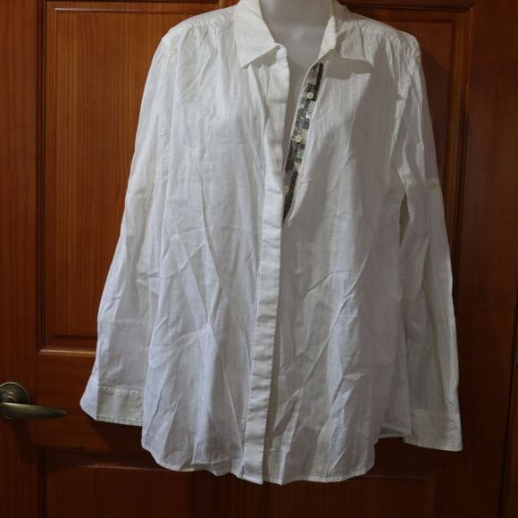 Banana Republic Heritage White Button Down Beaded Sequin Shirt XL - Picture 2 of 12